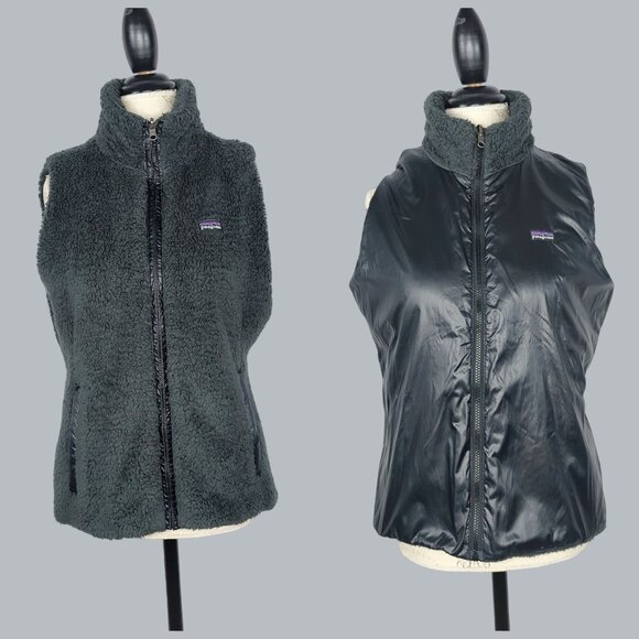 Patagonia Vest Medium Black Reversible Sherpa Nylon - Picture 1 of 10